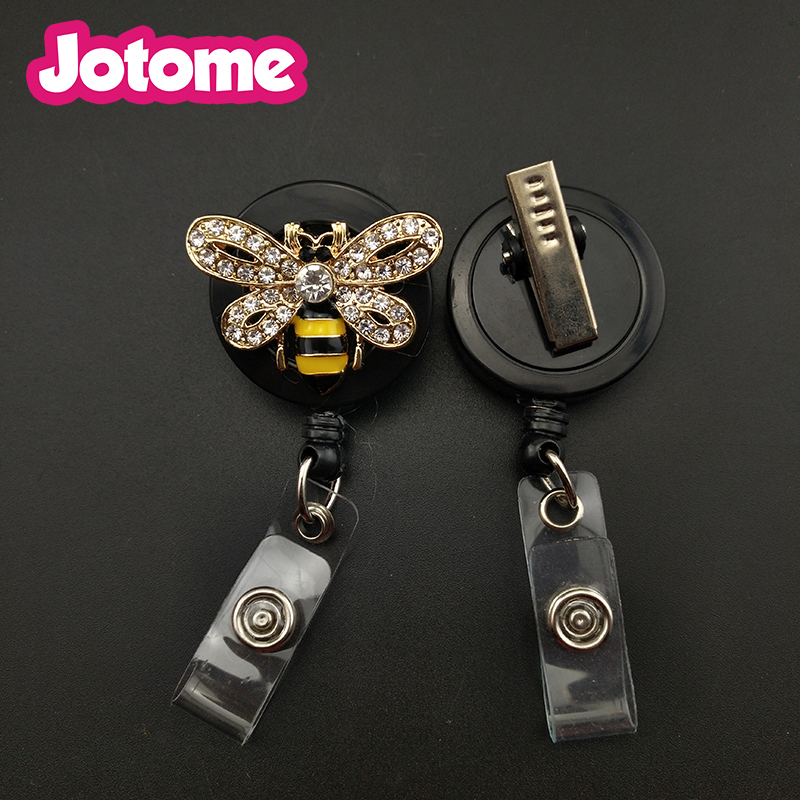 Enamel Rhinestone Vingate Insect Bee Retractable ID Badge Reel Holder For Doctor Nurse Student