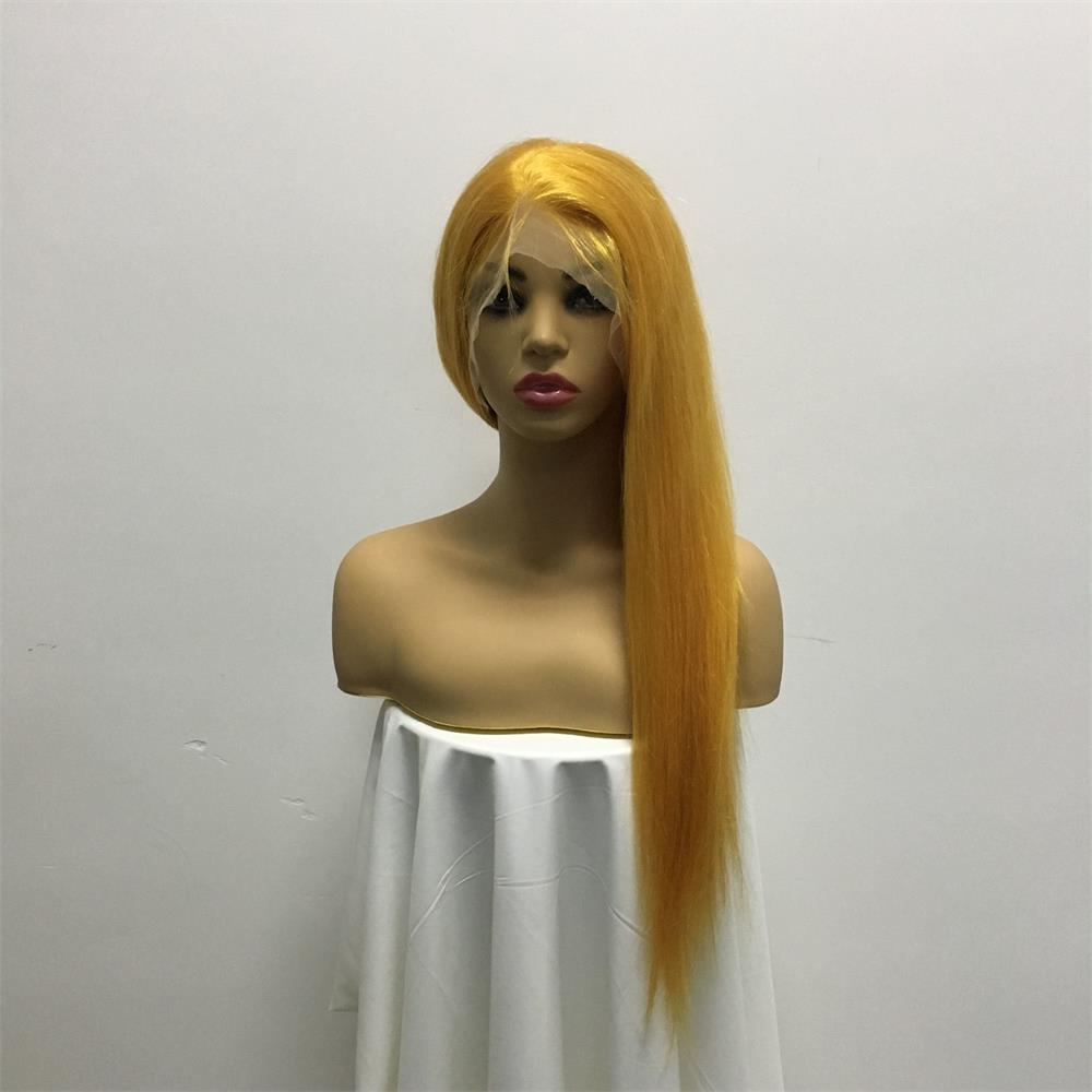 Full Lace Human Hair Wigs Yellow Color Silky Straight Brazilian Virgin Human Hair 150 Density Lace Front wig With Baby Hair Glueless