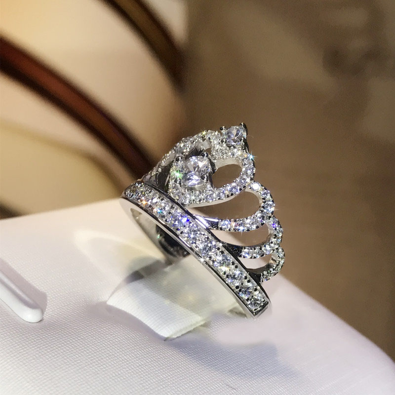 Pave Sterg Sier Tiny White Sapphire CZ Dia Gemstones Women's Party Wedding Crown Band Ring 4