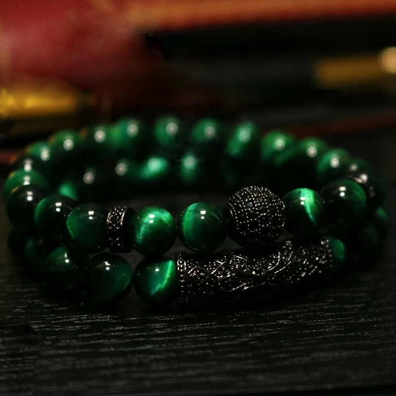 2pc/set Natural tiger eye pearl beads bracelet set, jewelry for men and women, elastic material Wrist Strap accessories Gift Valentine's Day Holi