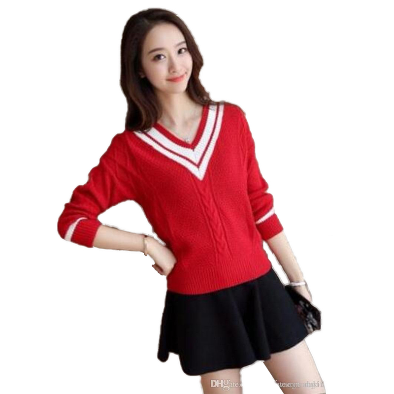 Women Knit Sweater Spring Autumn Europe Fashion New trend Stripe VNeck Slim Casual long Sleeve Twist Crochet Pullover good Quality Knitwear