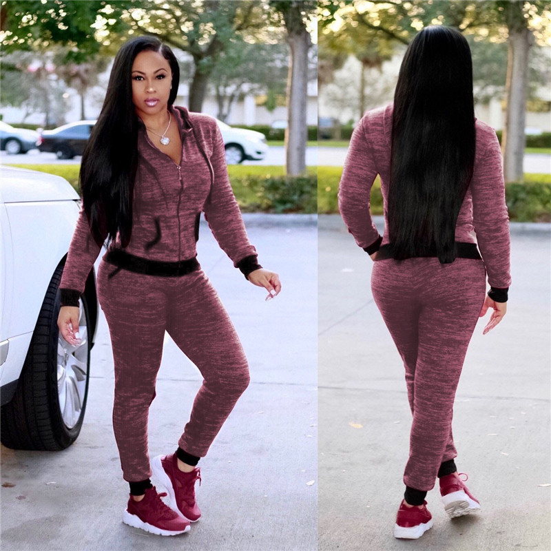 SexeMara Autumn 2018 Hoodie Casaul Tracksuit Women 2 Piece Set Top and Pants Pink Knitted Sweatsuits Sexy Bodycon Set D41-AG94