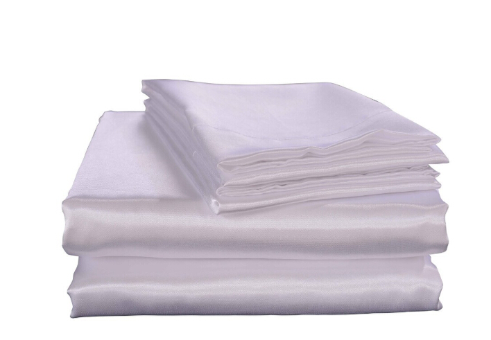 Imitated Silk Bed Sheets Solid Color Satin Bed Sheet Cover Bedspread Twin Full Queen Size Grey Black White