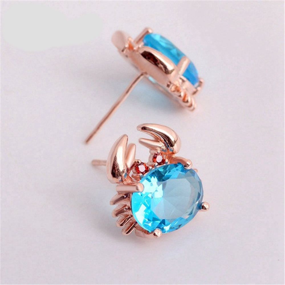 Ruby Amethyst Blue Crystal Stud Earrings Cute Animal Earrings For Women Girls 18k Rose Gold Filled Fashion Jewelry Gift Lovely Earrings