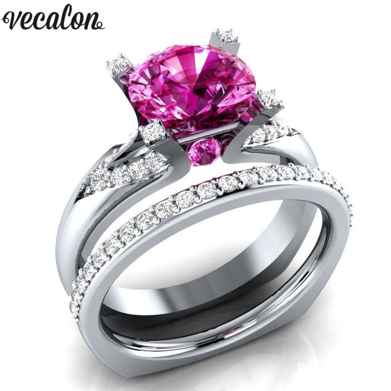 Vecalon 3 colors Birthstone Female ring Silver Color crystal Cz Engagement wedding band ring For women Dropshipping Jewelry