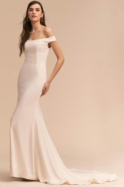 Bhldn Mermaid Wedding Dresses Off The Shoulder Satin Sweep Train Backless Sweep Train Country Bridal Dress Cheap Plus Beach Wedding Gowns