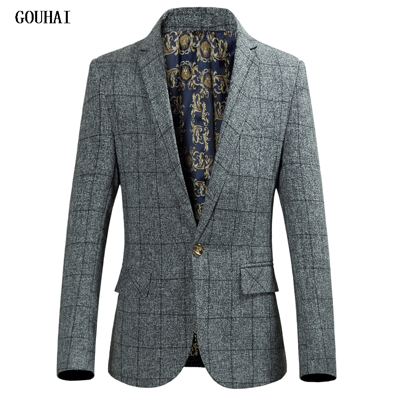 GOUHAI -4XL 2017 Autumn Plaid Blazer Men Slim Fit Suit Men Blazer Business Dress Costume Homme High Quality Masculino, Blue
GOUHAI -4XL 2017 Autumn Plaid Blazer Men Slim Fit Suit Men Blazer Business Dress Costume Homme High Quality Masculino, Blue