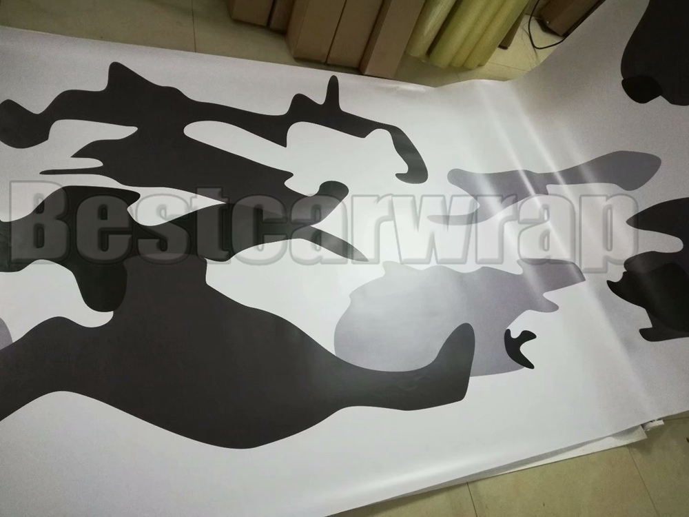Large Jumbo Camo VINYL Wrap black white grey Full Car Wrapping Camouflage graphic sign Stickers with air free / size 1.52 x 30m/Roll 5x98ft