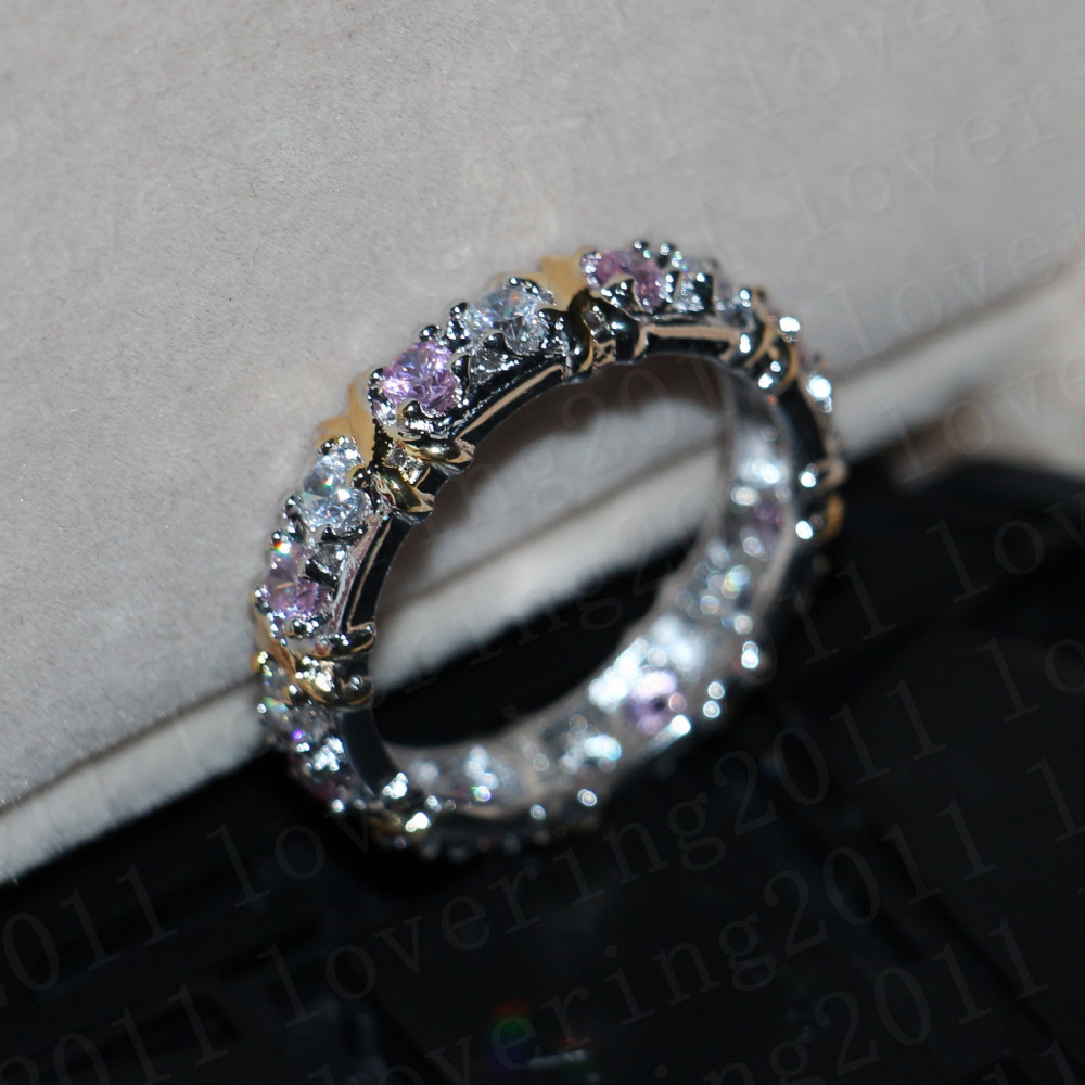 choucong Women Fashion ring Handmade pink stone Diamond 10KT White&Yellow Gold Filled Engagement Wedding Band Ring