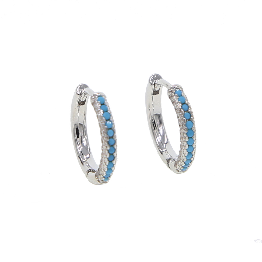 Blue turquoise & white cubic zirconia round 13mm hoop earring Huggie hoope multi piercing fashion women earbone jewelry