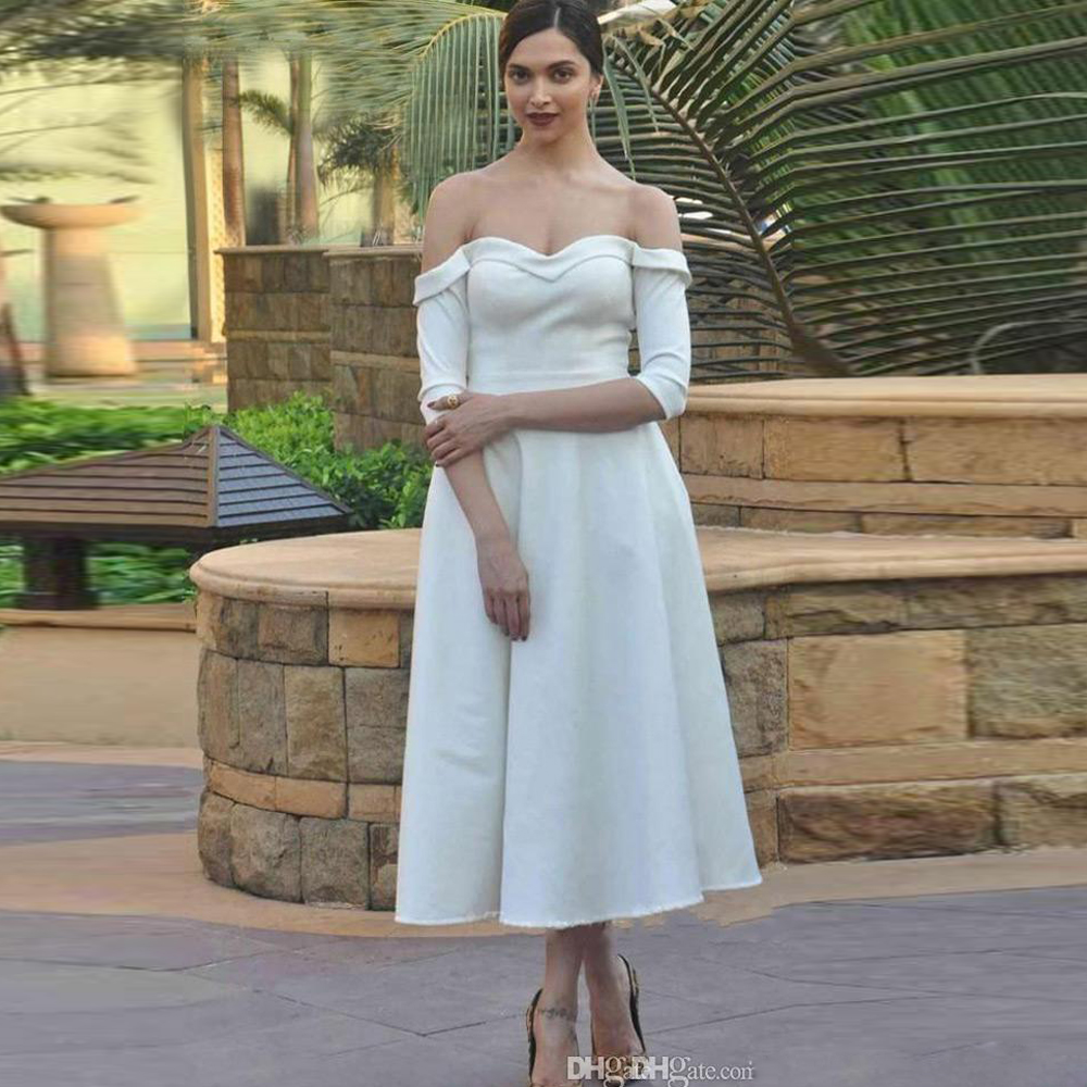 Simple White Satin Wedding Dresses Off the Shoulder A Line Ankle Length Bridal Gowns Long Sleeves Half Sleeve Short Vestido De Novia, Ivory
Simple White Satin Wedding Dresses Off the Shoulder A Line Ankle Length Bridal Gowns Long Sleeves Half Sleeve Short Vestido De Novia, Ivory