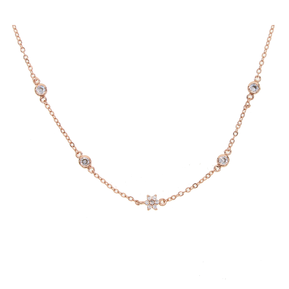 bezel round dots cz flower cz station necklace fashioin jewelry for women choker chain elegance trendy simple chain jewelry