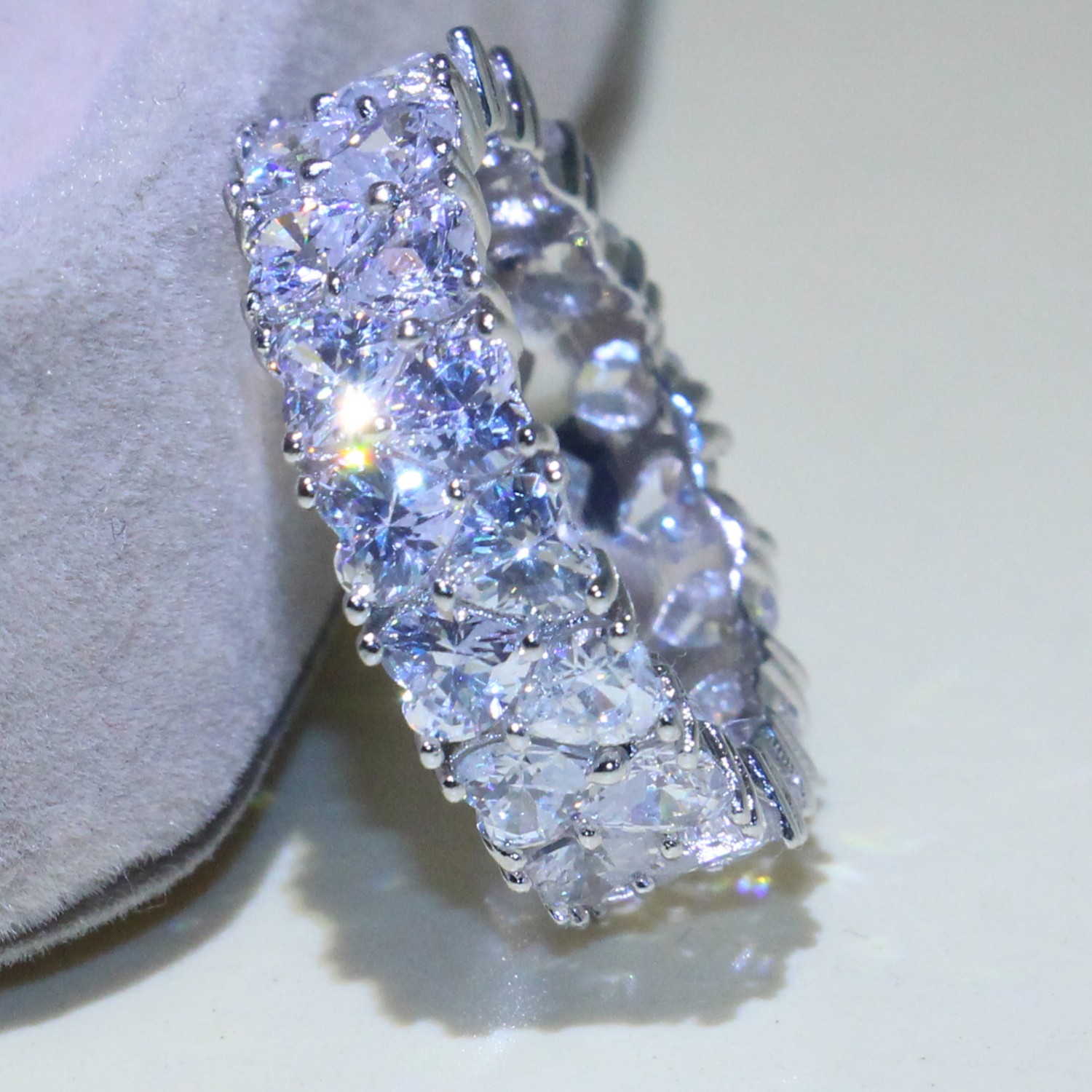 Size 5-10 Lots of Stock Luxury Jewelry 925 Sterling Silver Full Heat Shape 5A Cubic Zirconia Stack Party Women Wedding Band Ring for Lovers