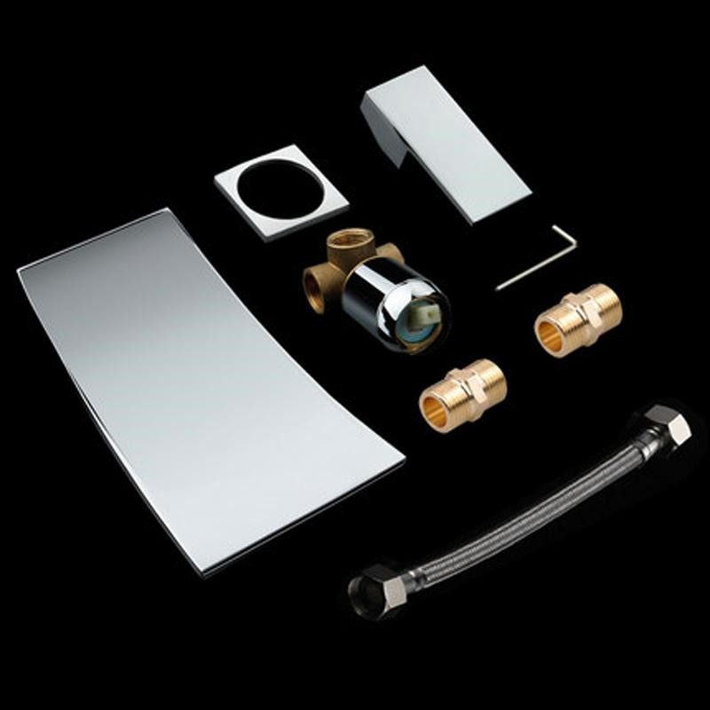 Rolya Wall Mounted Chrome Brass Waterfall Bathroom Basin Faucet Vanity Sink Mixer Tap Black Bath Spout