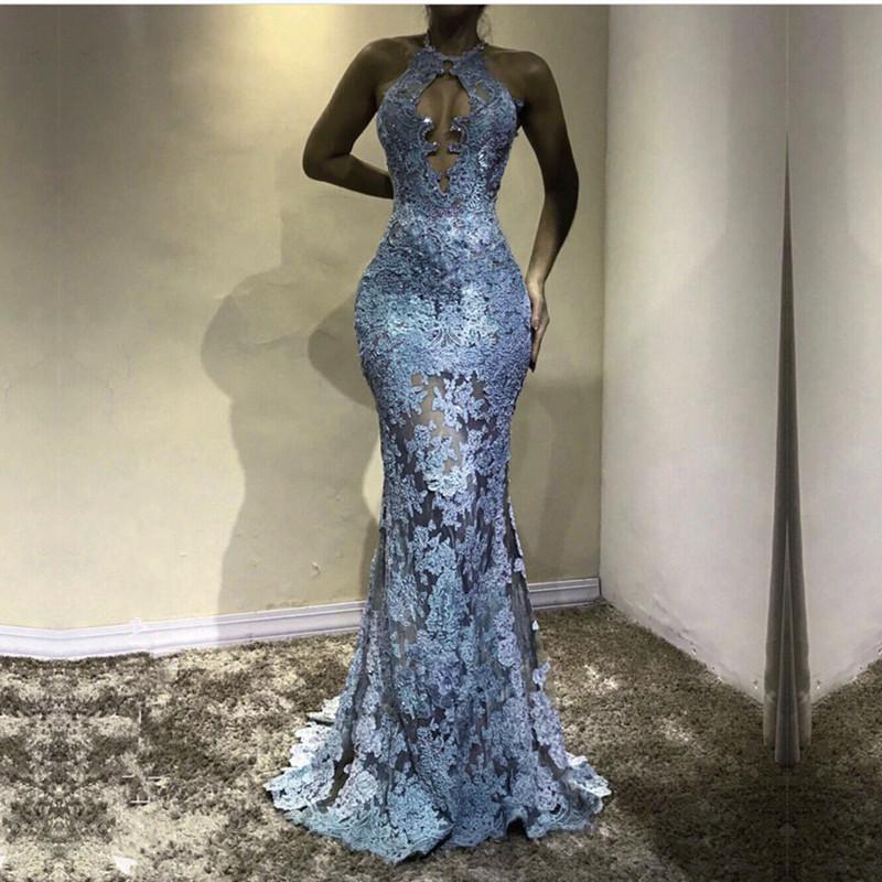Light Sky Blue Lace Mermaid Prom Dresses Halter Keyhole Neck Illusion Sexy Long Evening Dresses Party Dresses Sweep Train, Brown
Light Sky Blue Lace Mermaid Prom Dresses Halter Keyhole Neck Illusion Sexy Long Evening Dresses Party Dresses Sweep Train, Brown