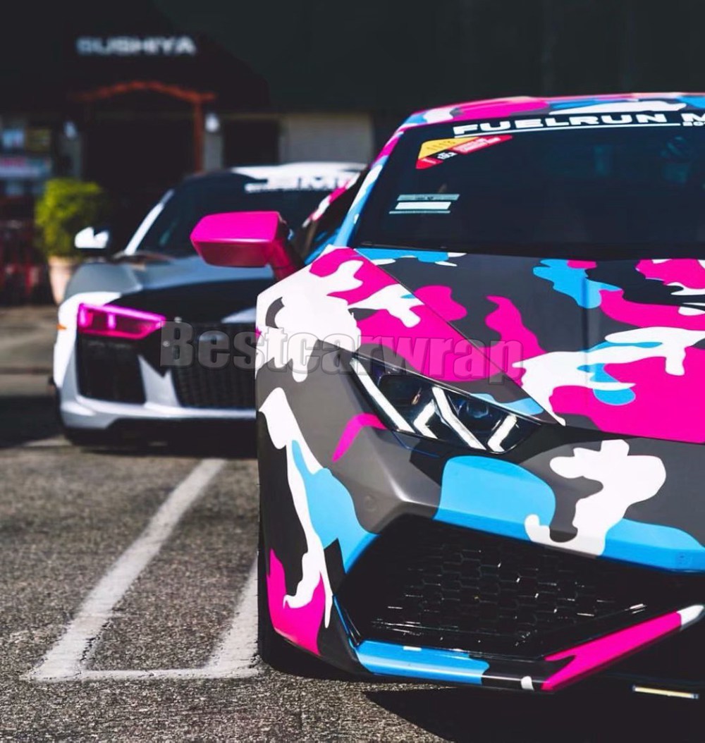 2019 Colorful blue pink black Camo Vinyl wrap for Vehicle car wrap Graphics Camo covering stickers foil with air bubble free 1.52x30m 5x98ft