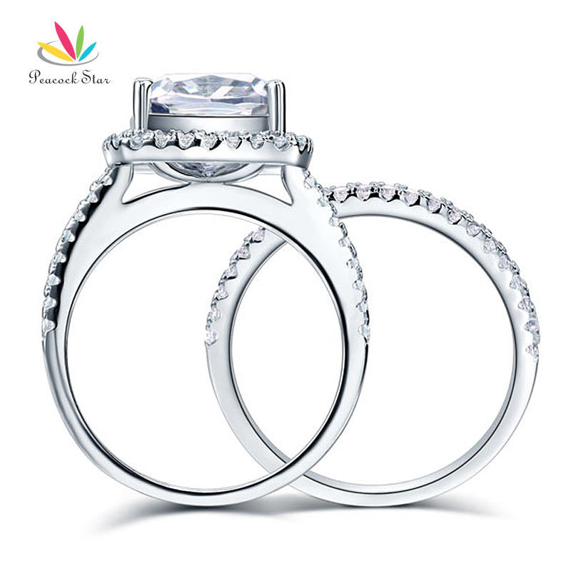 Peacock Star Solid 925 Sterling Silver Wedding Anniversary Engagement Halo Ring Set 2 Ct Wedding Jewelry CFR8218 D18111405