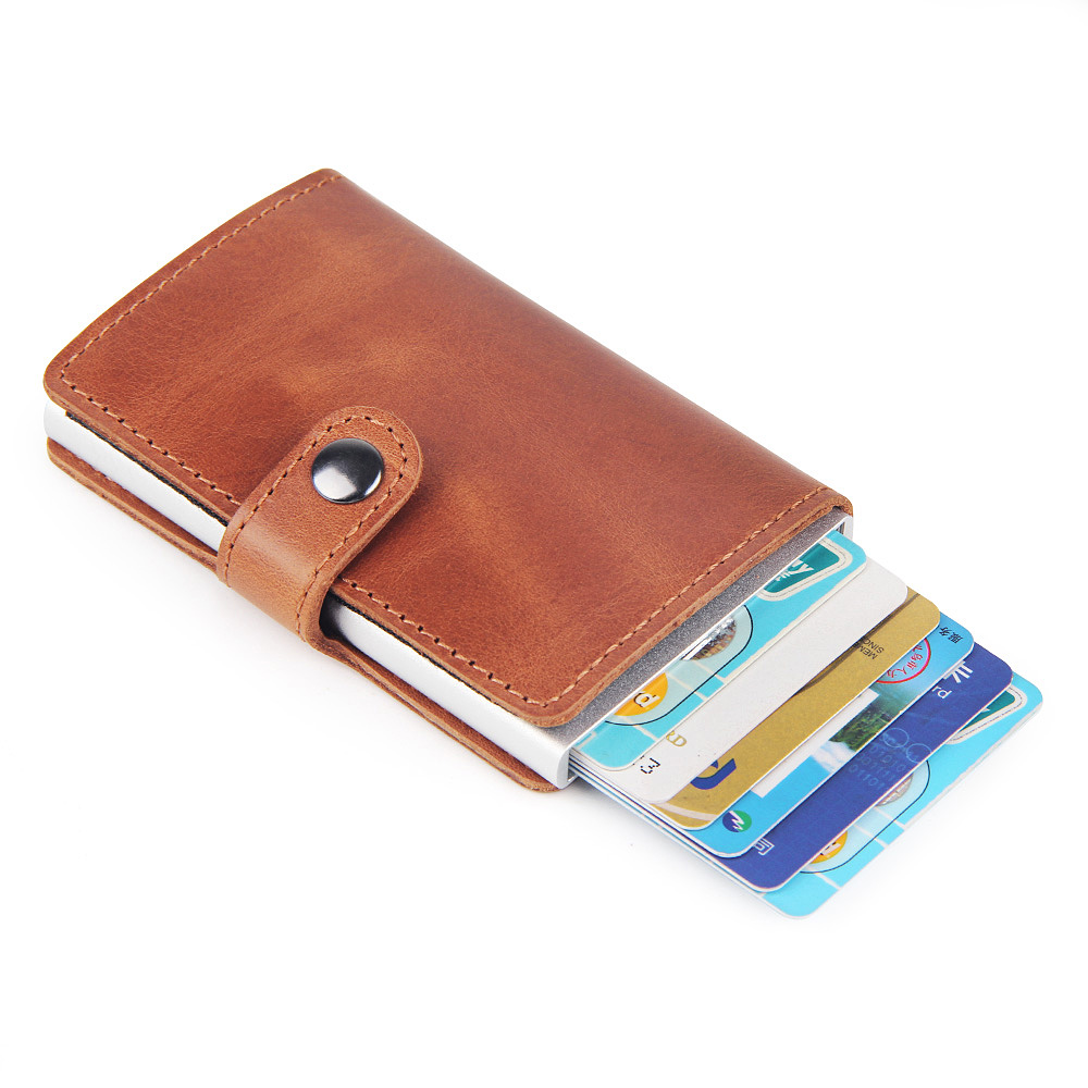 Genuine Leather Wallet Men Aluminium Bussiness Blocking, Brown 
Genuine Leather Wallet Men Aluminium Bussiness Blocking, Brown