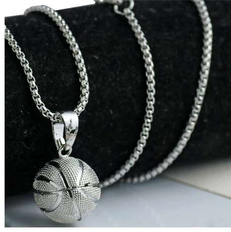 3D Basketball Necklaces Silver Color Pendant Sports Hip Hop Jewelry homme Stainless Steel Chain For Male Fathes Day Gifts