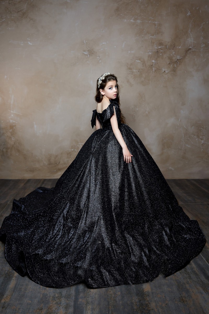 pentelei sequined pageant dresses off the shoulder pleats princess kids wer girls dress sier black birthday gowns