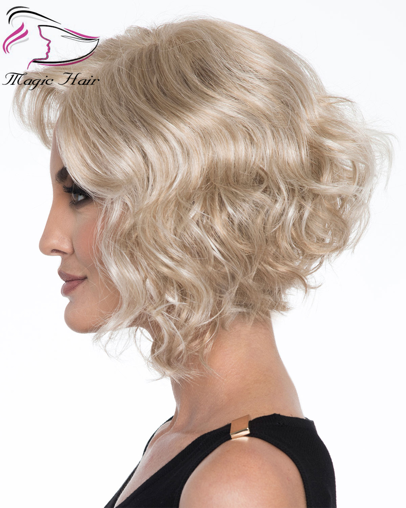 Evermagic wavy bob hair cut light blonde full lace wig 130% density remy human hair high quality Brazilian bob wig for women