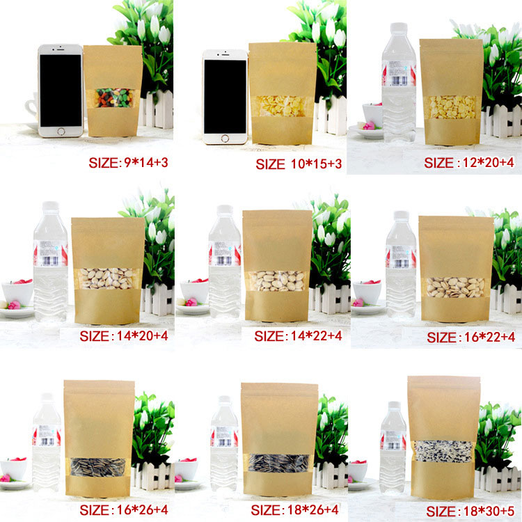 100 pcs kraft paper bag seal with Aluminum Foil Lining stand up Pouch Packaging favor food storage bags wholesale for gift nut tea