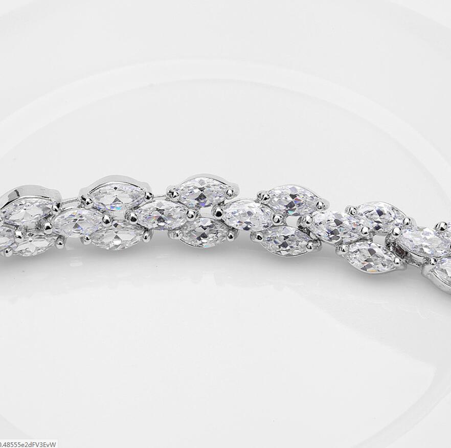 Luxury Jewelry Sparkling 18K White Gold Filled Marquise Topaz CZ Diamond Full Roma Bracelet Hot Party Women Bracelet For Lovers' Gift