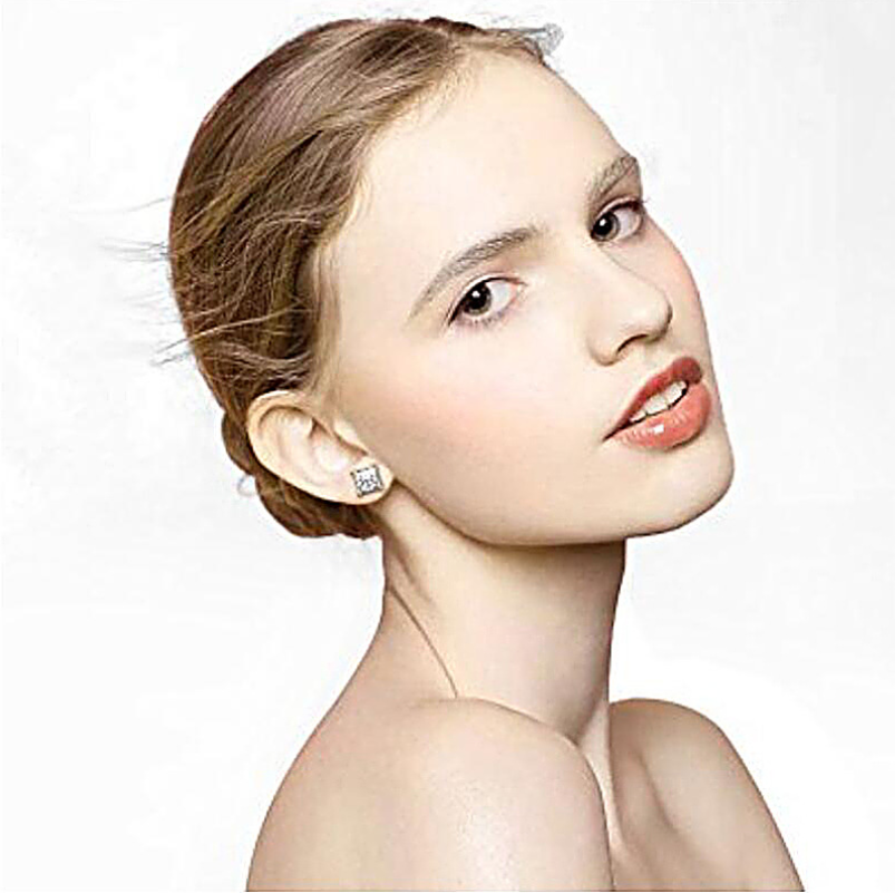 Princess-Cut Cubic Four-Prong Zirconia Sterg Sier Stud Earrings for Women 4