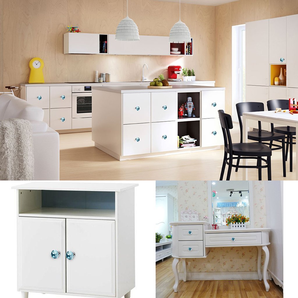 10pcs/Set Blue Diamond Shape Crystal Glass Cabinet Knob Cupboard Drawer Handle/Great for Cupboard, Kitchen and Bathroom Cabinets (30MM)9937465