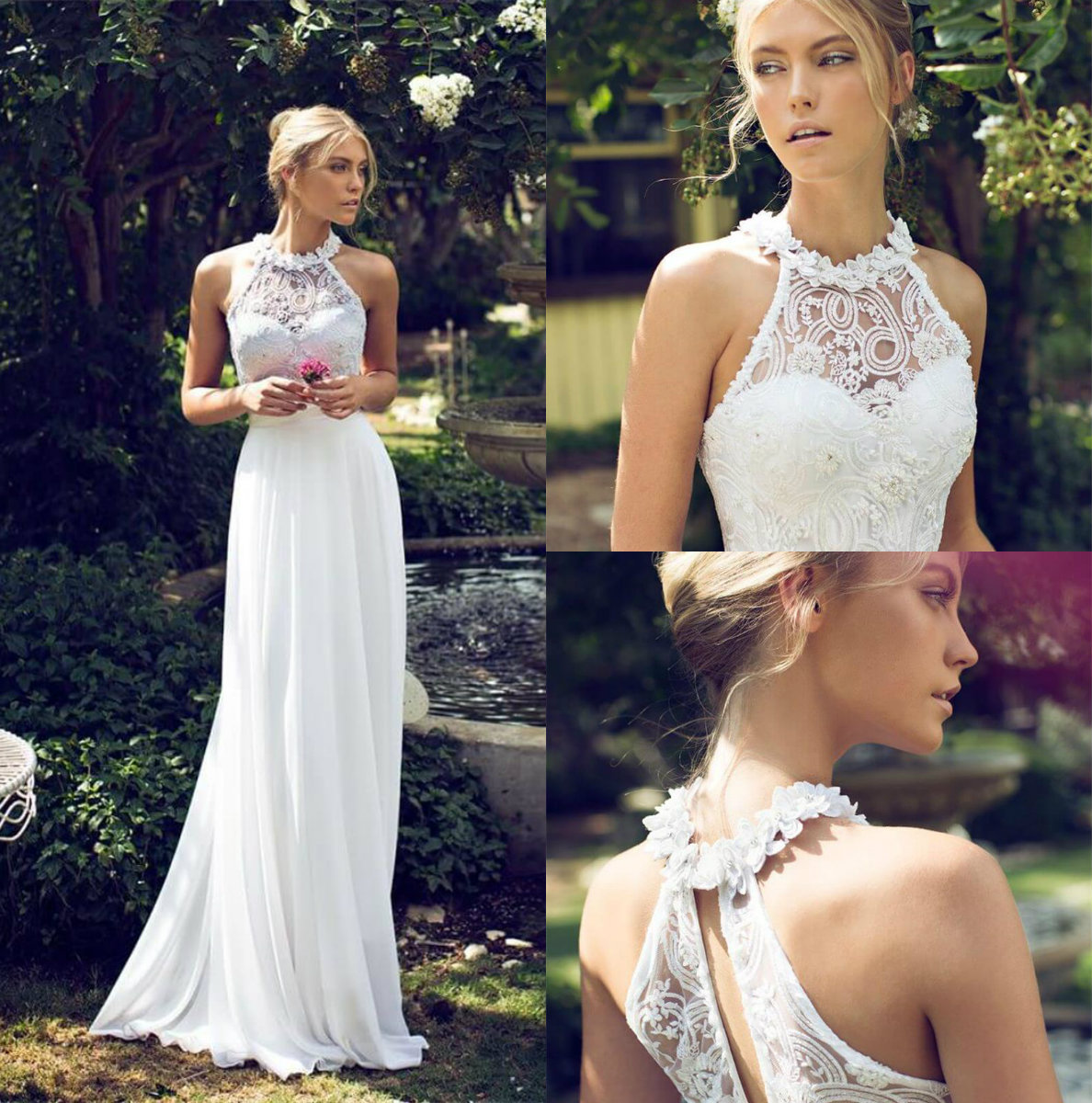riki dalal beach wedding dresses halter lace appliques illusion bridal gowns floor length bohemia wedding dress sexy back