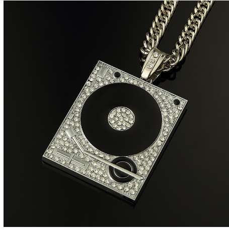 DJ Phonograph Big Pendant Necklace Men Jewelry Hiphop Chain Gold Silver Color Music Hip Hop Rock Rap Necklaces Mens Jewellery