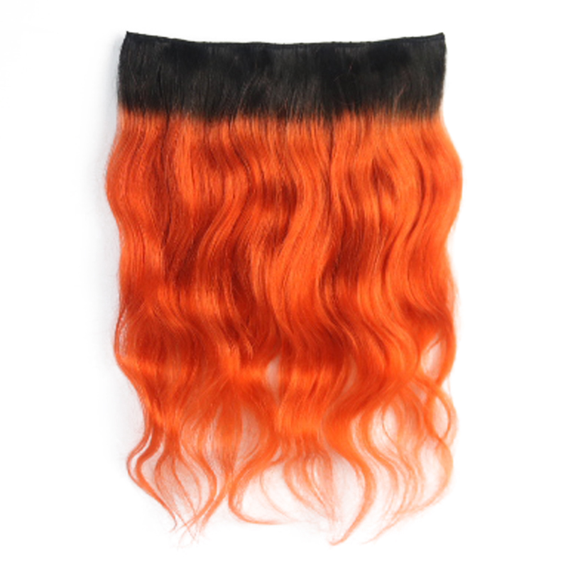 Hot Selling Wholesale 1B/orange Body Wave One Piece Clip In Human Hair Extensions 5Clips With Lace Remy Human Hair