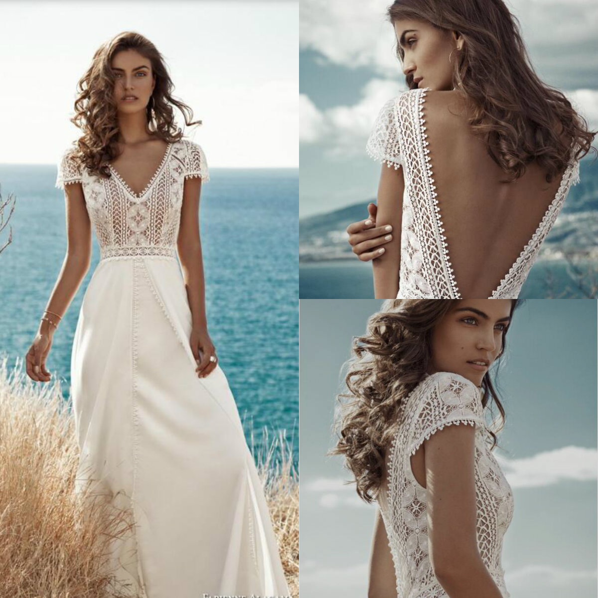 Bohemian Dresses V Neck Backless Sweep Train Simple Country Lace Wedding Dress Custom Made Plus Size Boho Bridal Gowns