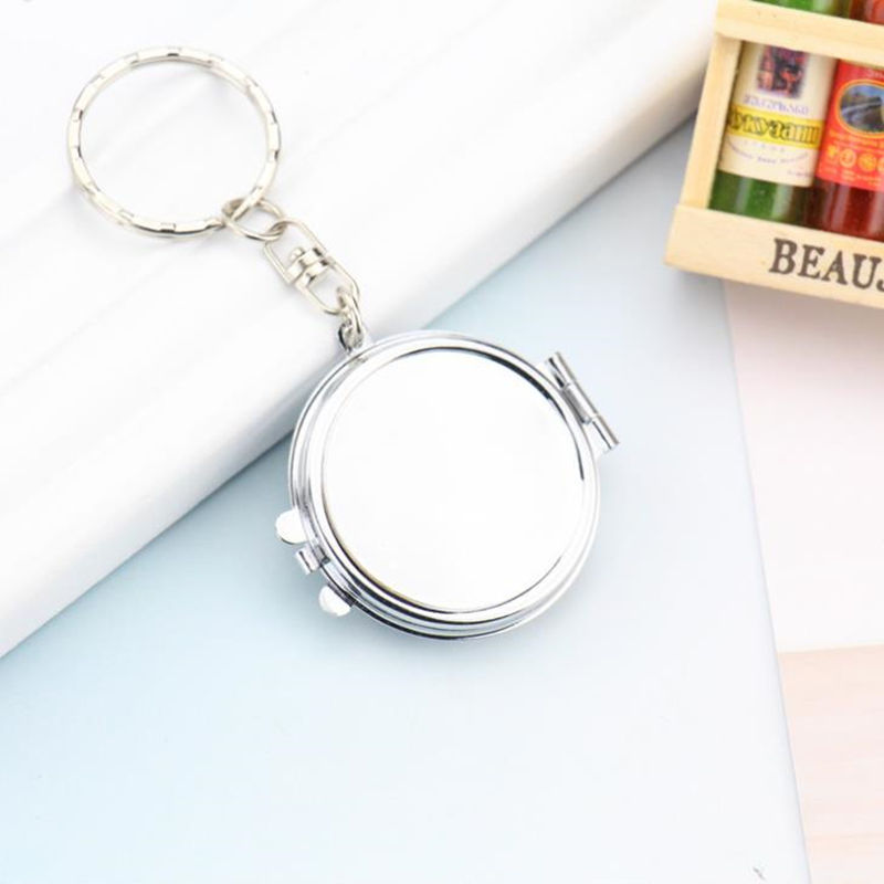 Travel Mini Portable Folding Pocket Compact Makeup Mirror Key Ring Keychain fast shipping F946