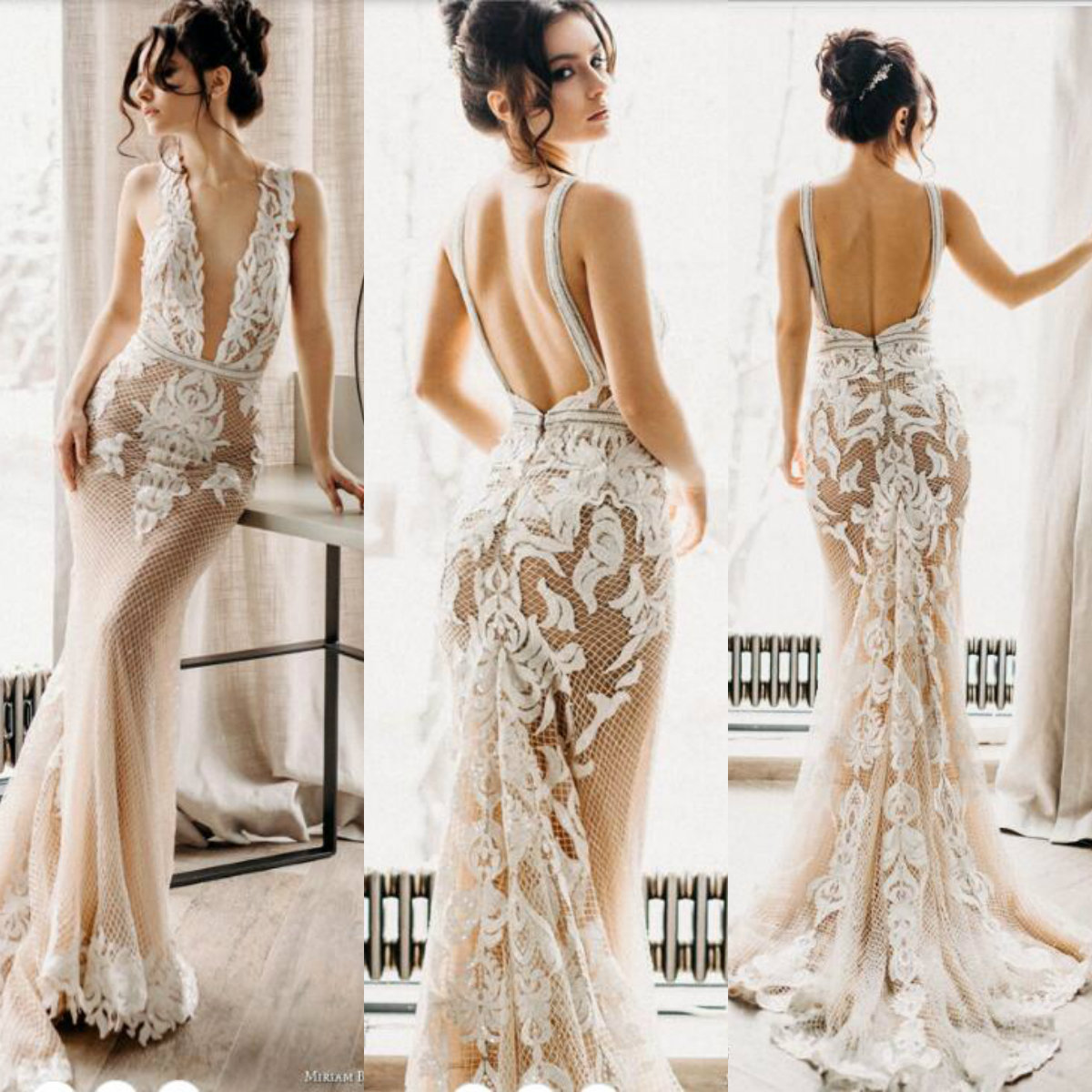 Sheer V Neck Mermaid Dresses Illusion Bodice Lace Applique Sequins Backless Wedding Dress With Detachable Train Bridal Gowns 6660306