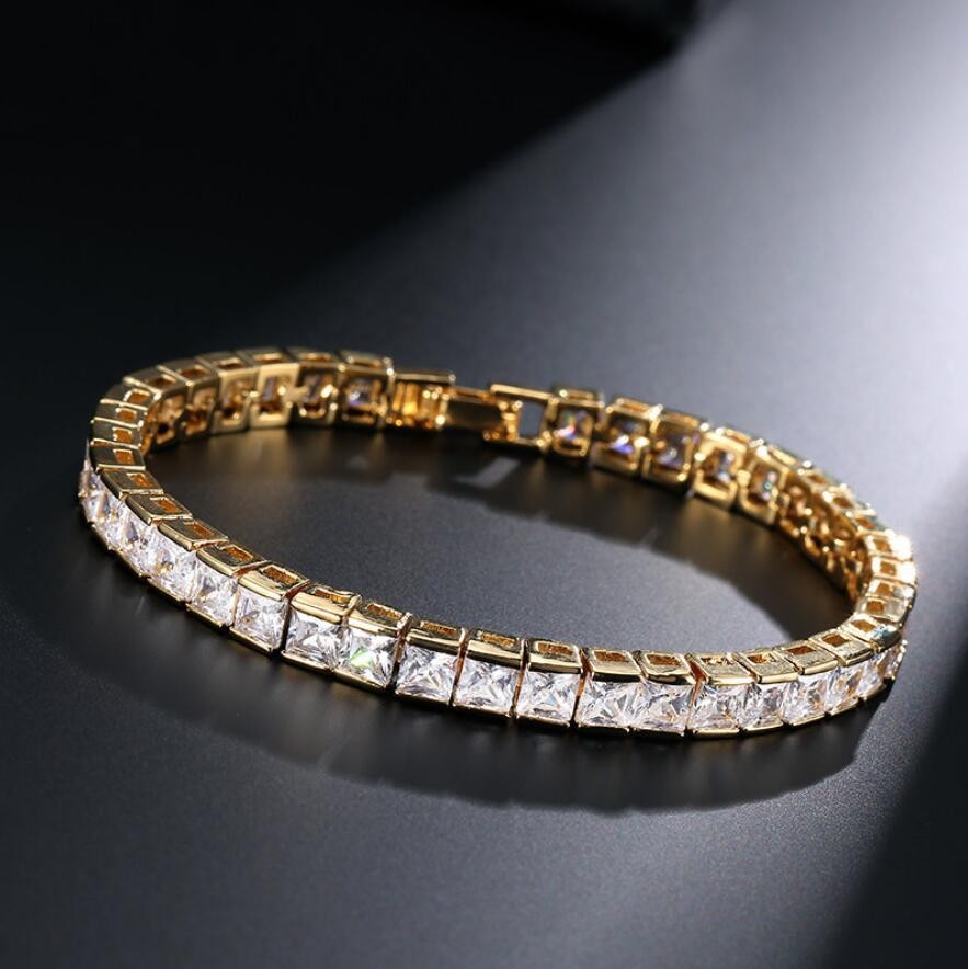 Princess Topaz Bracelet | Exquisite Tri-Gold Square CZ Women's Wristband