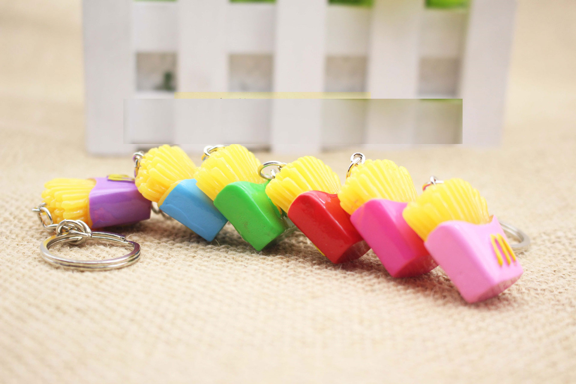 EUBFree 30pcs mixed 6 colors Mini Simulation Food French Fries Creative Personalized KeyChain Multiple Color Trinkets Wholesale
