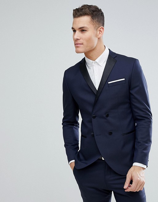 Navy Classy Double Breasted Mens Suits Slim Fit Plus Size Groomsmen Wedding Tuxedos For Men Blazers Notched Lapel Prom Suit Jacket Pants