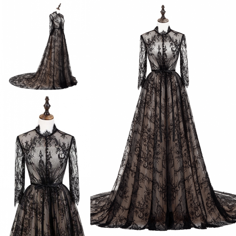 Black Lace See Through Prom Dresses Illusion Long Sleeves High Neck Sexy Evening Gowns With White Lining Sweep Train Formal Party Dress, Gray
Black Lace See Through Prom Dresses Illusion Long Sleeves High Neck Sexy Evening Gowns With White Lining Sweep Train Formal Party Dress, Gray