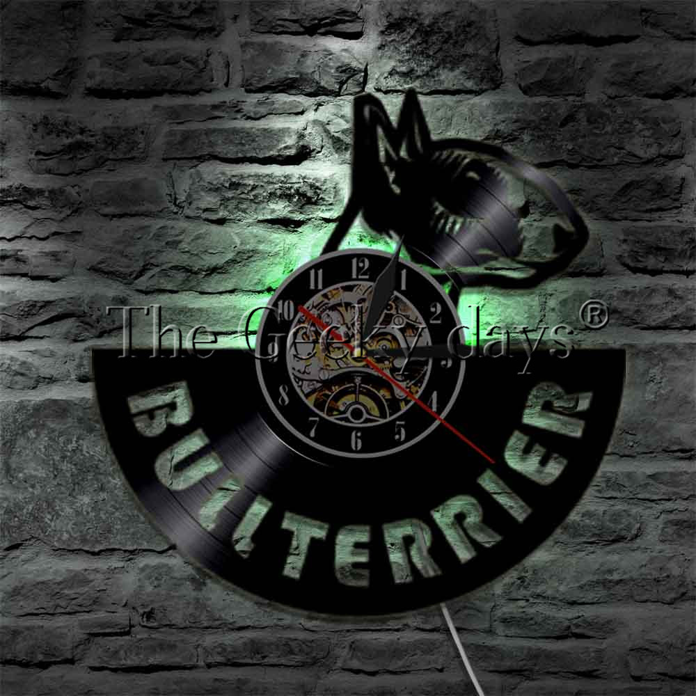 1Piece English Bullterrier Record Wall Clock Dog Spiral Wall Clock Puppy Doggie Pet Watch Lovers Gift