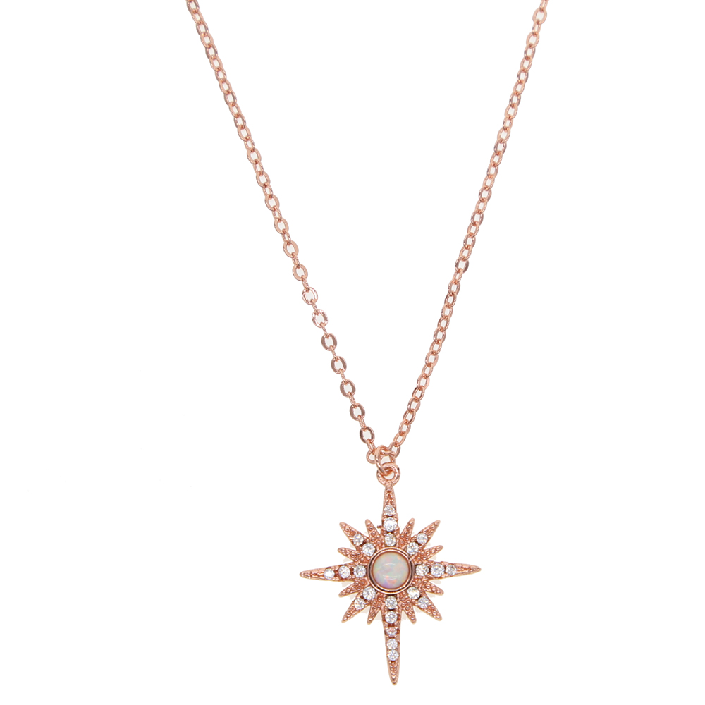 fashion gold plated jewelry northstar pendant necklace with clear cz white fire opal gemstone starburst 2021 christmas gift jewelry