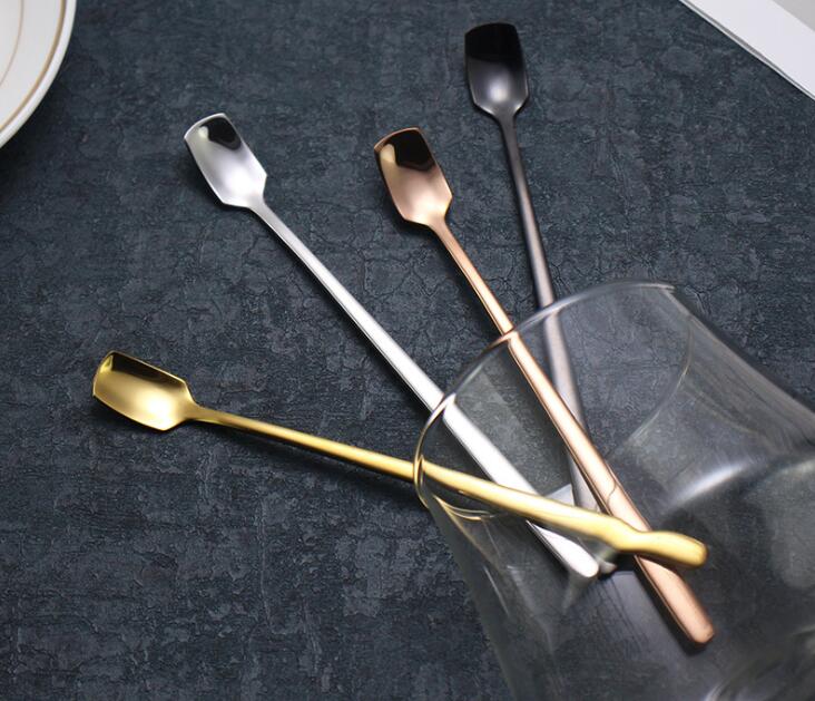 Stainless Steel Spoon Colorful Long Handle Spoons Flatware Coffee Drinking Ice Cream Tools Kitchen Gadget Spoon