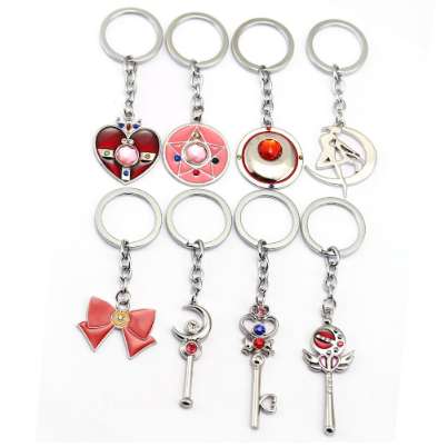 Anime Cute Sailor Moon Figure Anime Sailormoon heart/moon/bow Keychain Pendant Cosplay KeyChains Cartoon Keyring girl gift