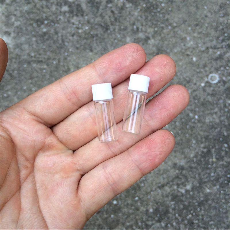 1ml Glass Bottles Vials White Plastic Cap Empty Tiny Transparent Glass Bottle Jars Screw cap 10*28*6mm Wholesale 100pcs