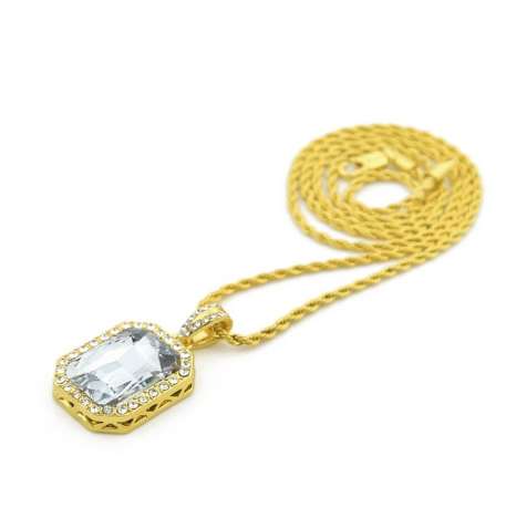 Vintage Golden Bling Iced Out Mini Stone Pendants Necklaces Men Women Charm Crystal Hip Hop Jewelry Gifts Chain