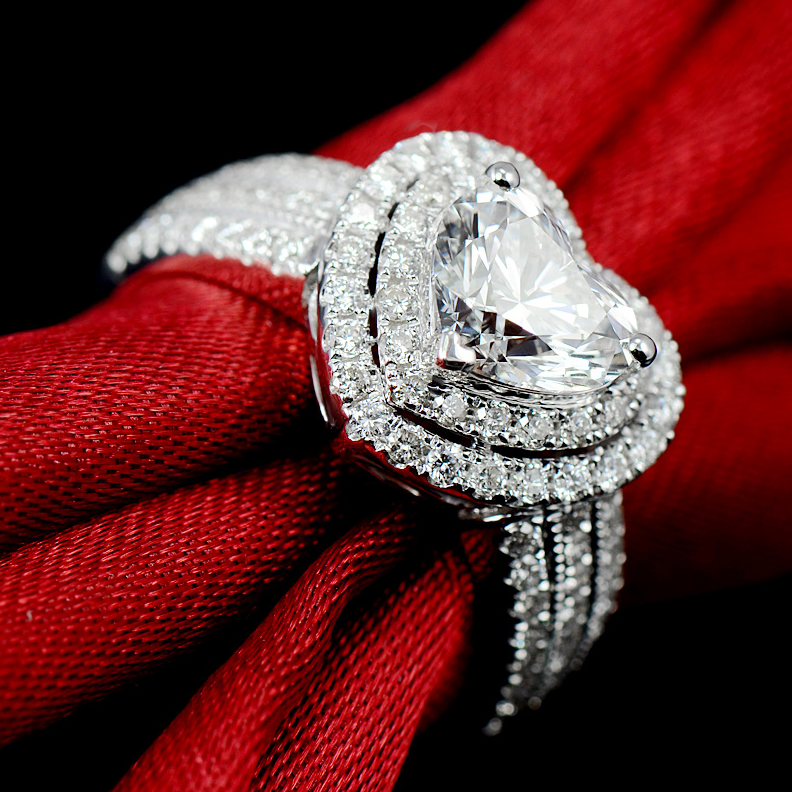 Lovers' Gift Brand New Choucong Luxury Jewelry Pure 100% 925 Sterling Silver Pave 5A White Clear Zirconia Women Wedding Heart Band Ring Set