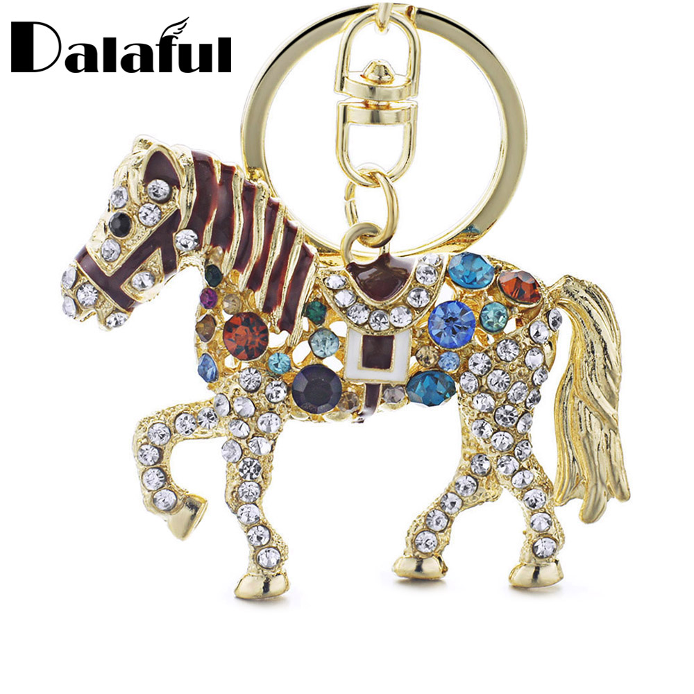 Key Rings Fashion Multicolor Crystal Horse Metal Bag Pendant Holder Keyring Keychain For Car K181
