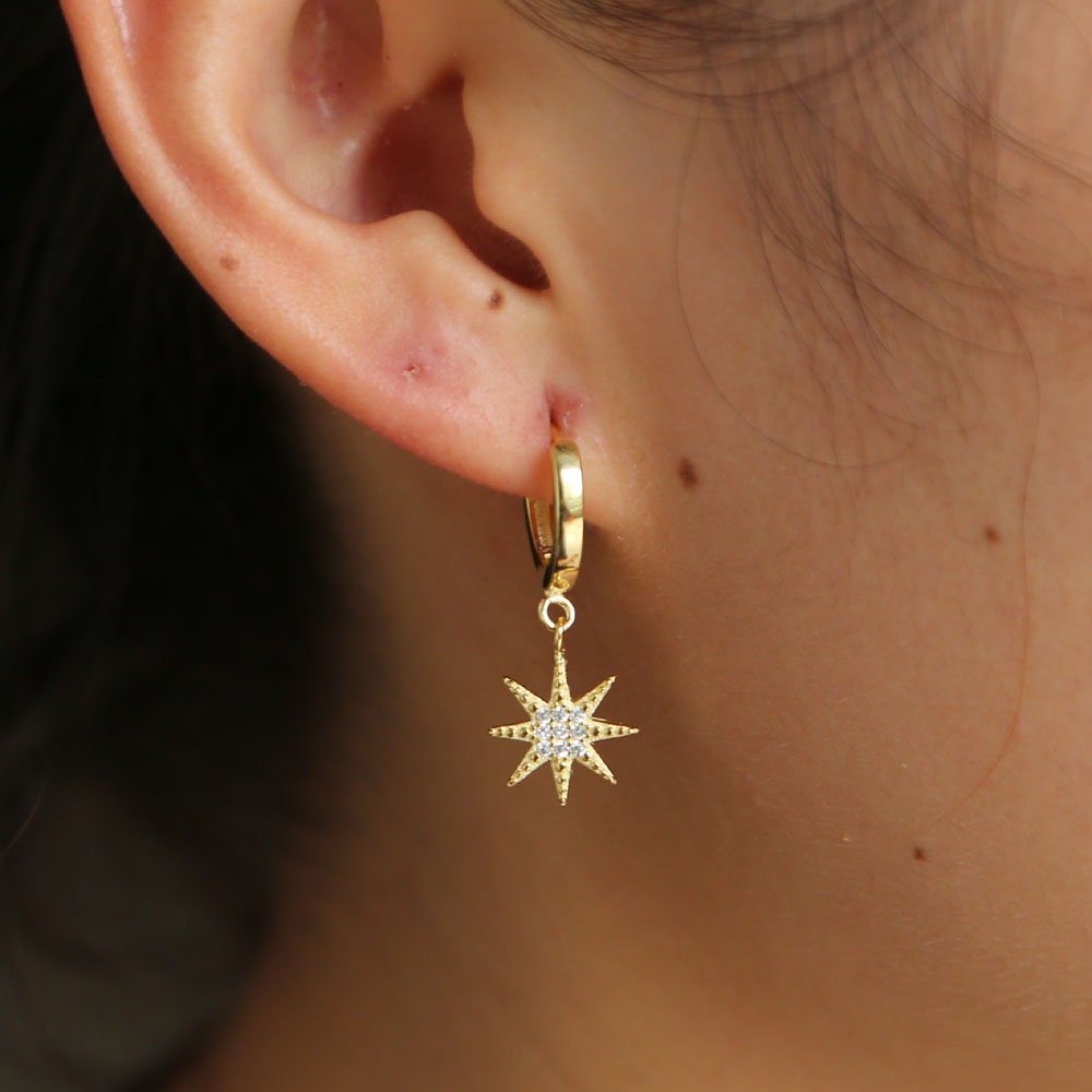 moon star earring dangle cute moon starbust charm gold plated 2018 Christmas gift gift 925 sterling silver Gorgeous women jewelry