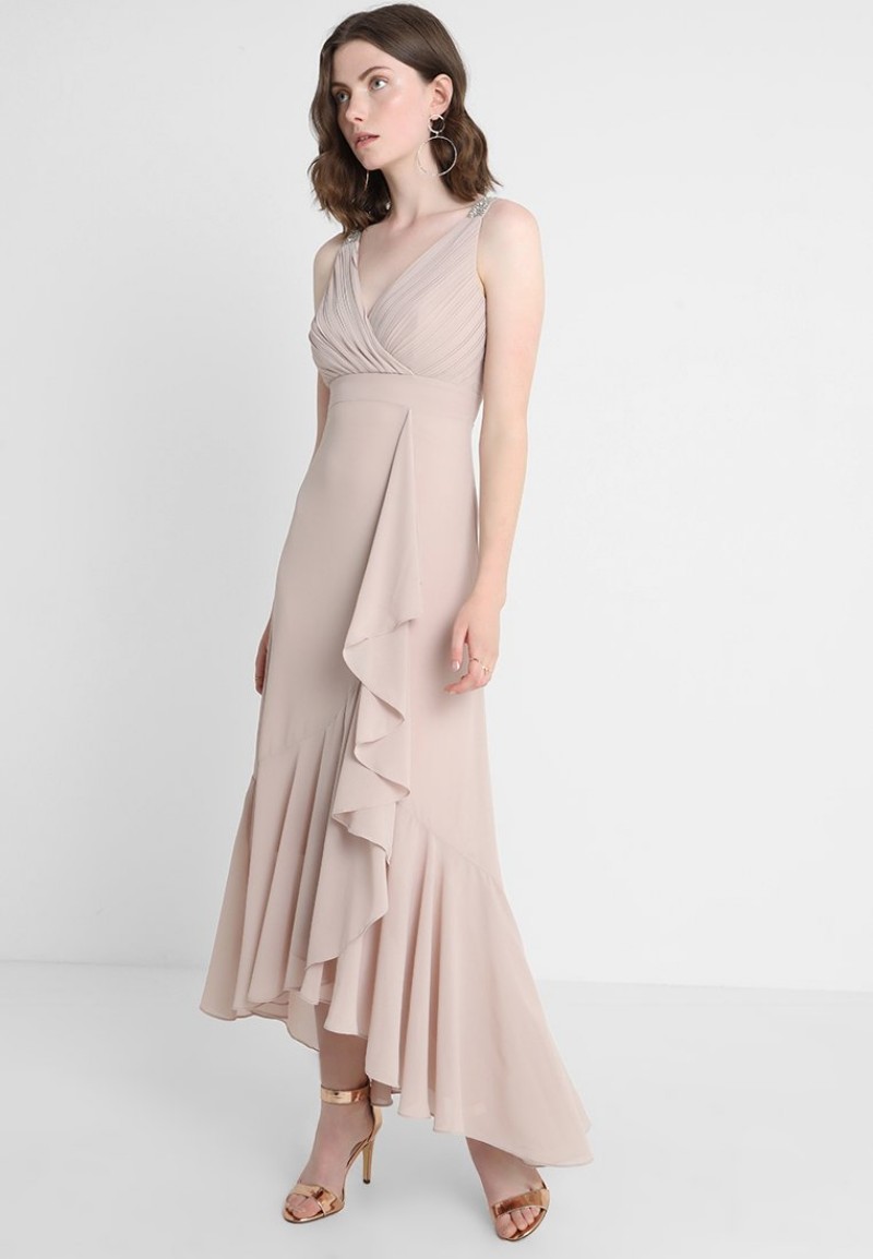 Summer Chiffon Mother Of The Bride Dresses Nude V Neck Hi Lo Hollow Back Wedding Guest Dress Women Formal Wear