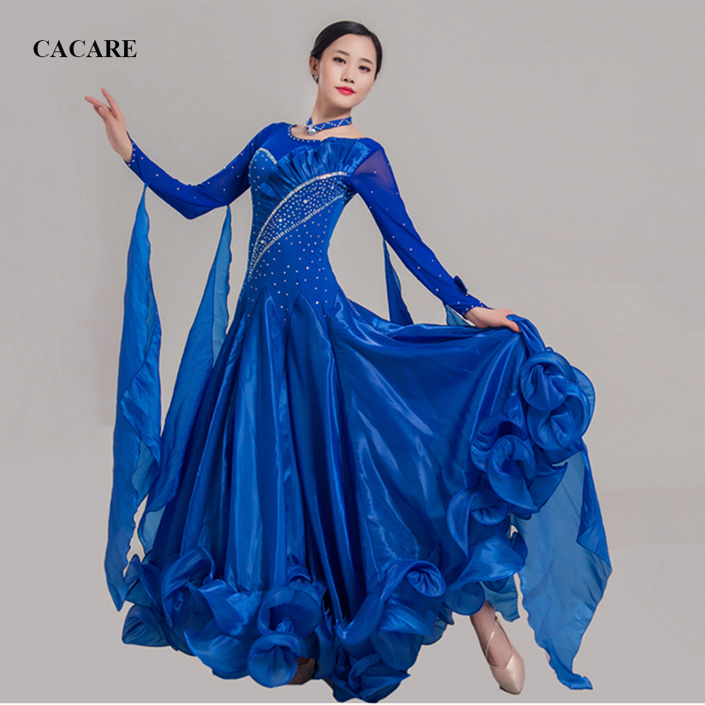 NEW Ballroom Dance Competition Dresses Standard Dance Dresses Ballroom Waltz Dress D0455 Long Sleeve 11 Colors Big Ruffled Hem Tassels